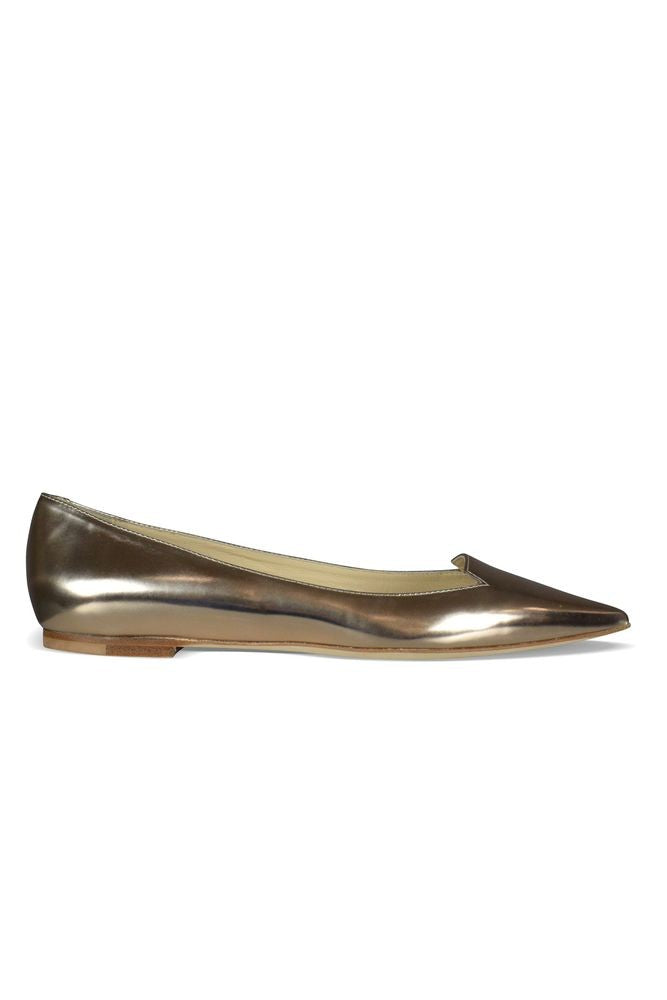 Jimmy Choo Gold Mirror Leather Ballerinas With Pointed Toe