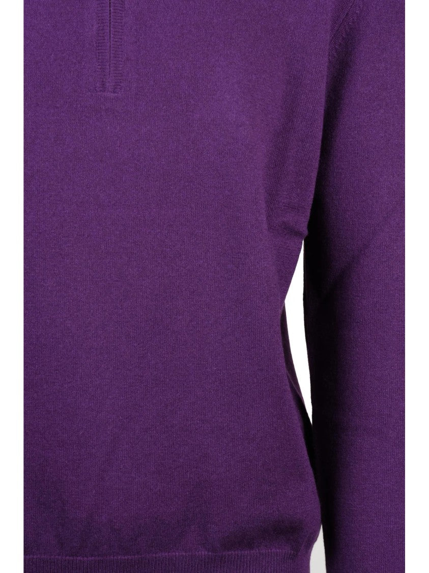 Ballantyne Zip Mock Neck Sweater In Rich Purple Cashmere