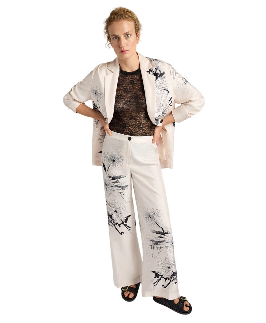 Momonì Placed Floral Print Silk Twill Wide-Leg Pants