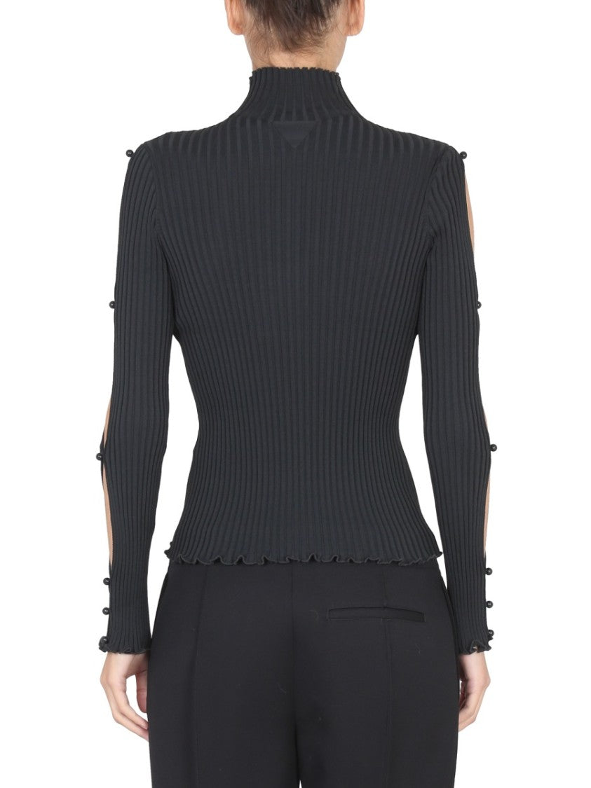 Bottega Veneta High Neck Turtleneck Sweater With Textured Knit Design
