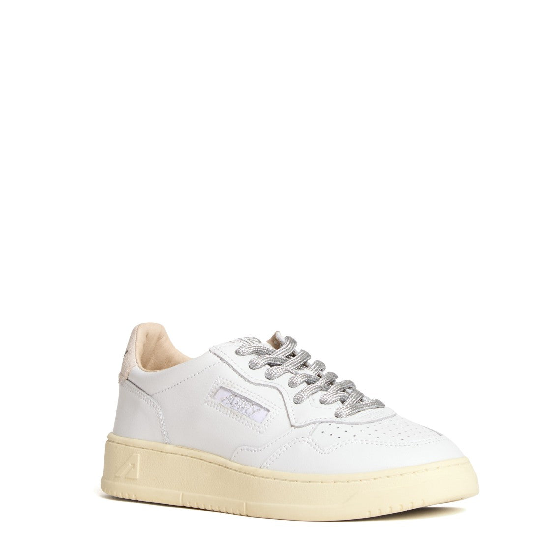Autry White Silver Lurex Leather Medalist Low Sneakers