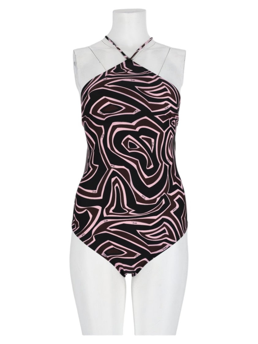 Pucci Brown Abstract Crisscross One-Piece Swimsuit