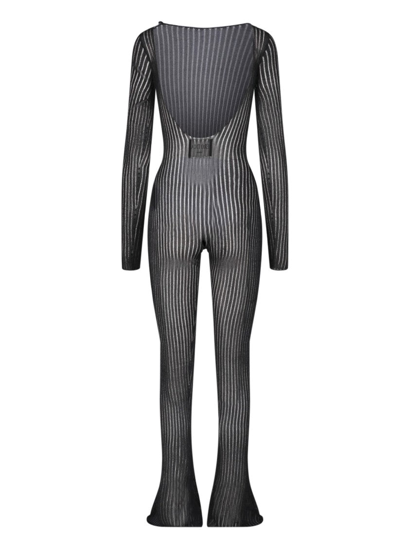 Dondup Black Viscose Knit Ribbed Jumpsuit