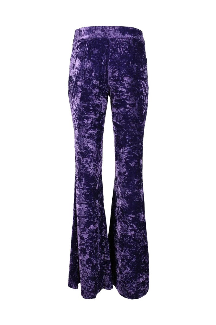 Aniye By Flared Purple Crushed Velvet Trousers With Fitted Waist