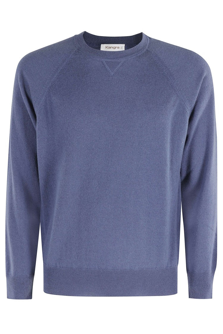 Kangra Crew Neck Long Sleeve Wool Sweater In Powder Blue