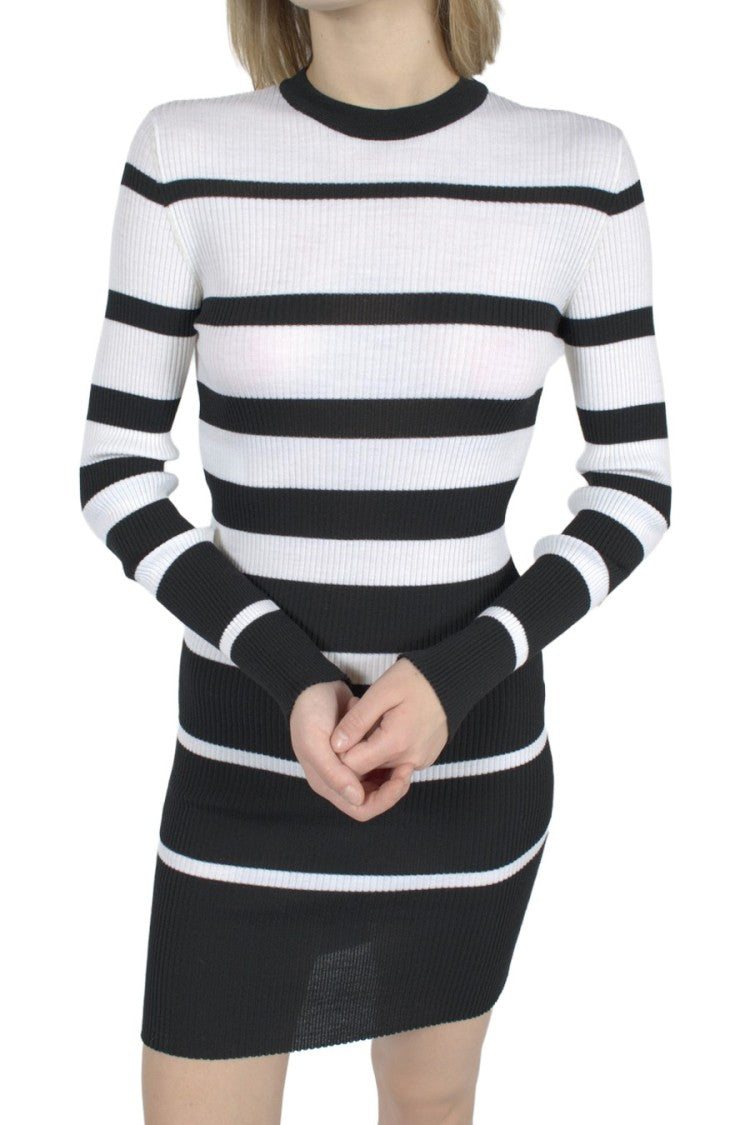 Moschino Multicolor Striped Mock Neck Virgin Wool Mini Dress