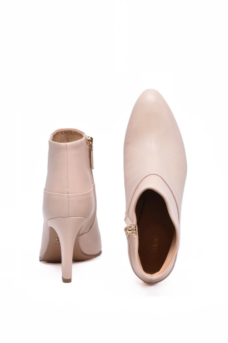 Chloé Leather Ankle Boot With Zip - Beige