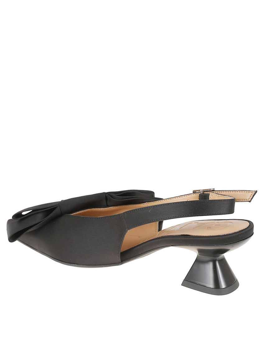 Ganni Satin Big Bow Slingback Kitten Heel Pumps