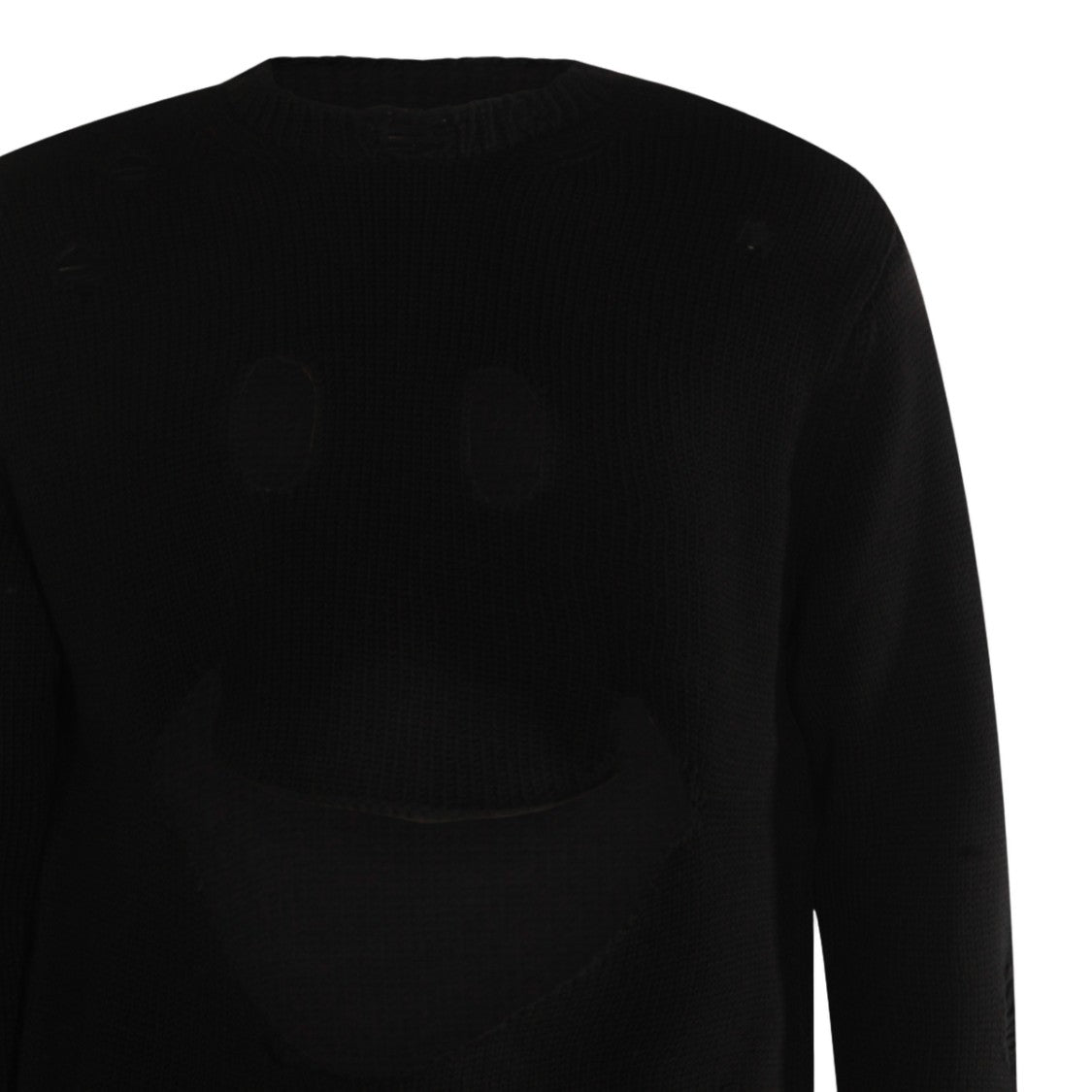 Moschino Distressed Black Sweater With Playful Smiley Design