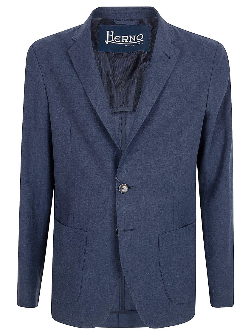 Herno Tailored Linen-Cotton Blend Jacket With Classic Notch Lapel