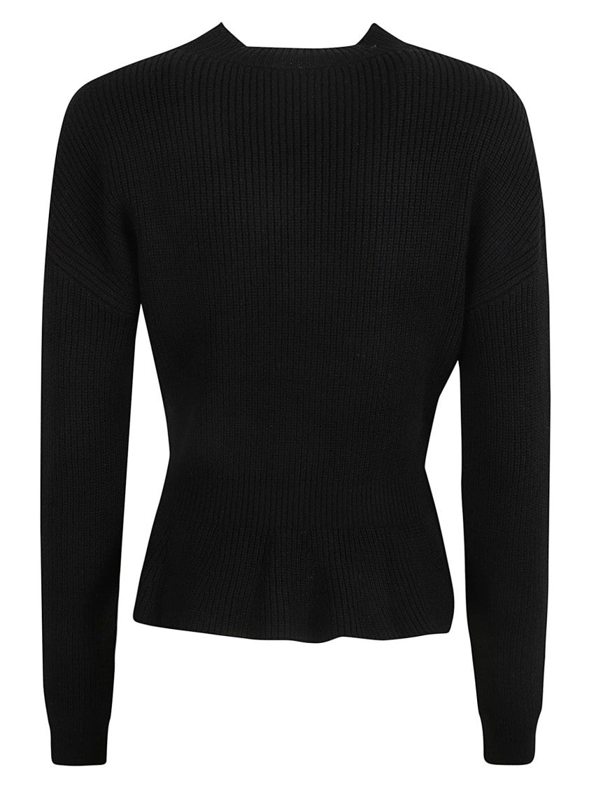 Chloé Ribbed Black Wool Sweater With Peplum Hem