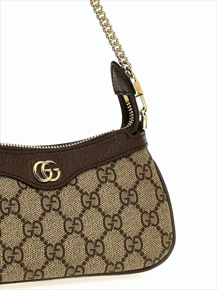 Gucci Classic Monogram Canvas Shoulder Bag With Gold-Tone Details