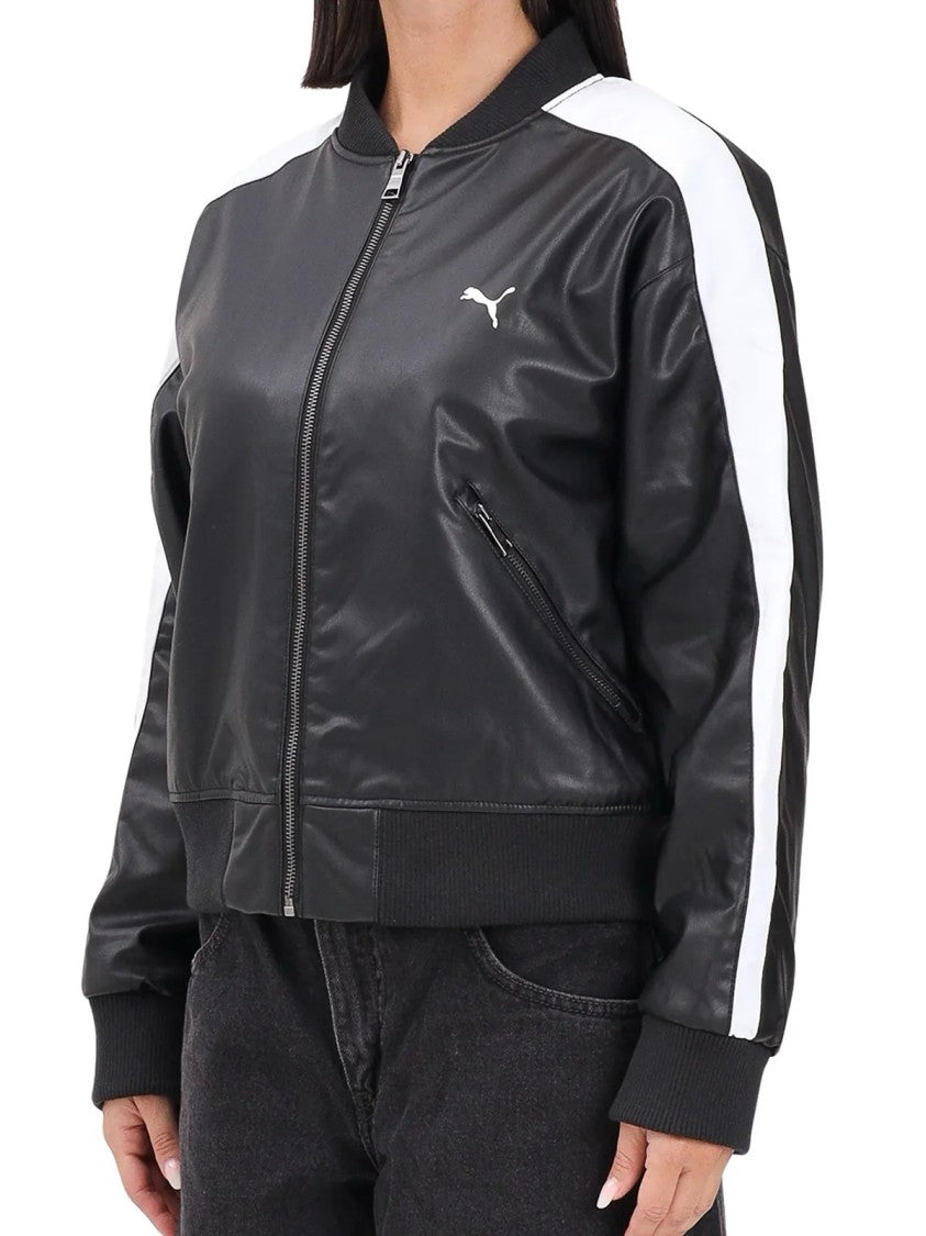 Puma Black Short Jacket With Contrasting Stripes And Functional Design
