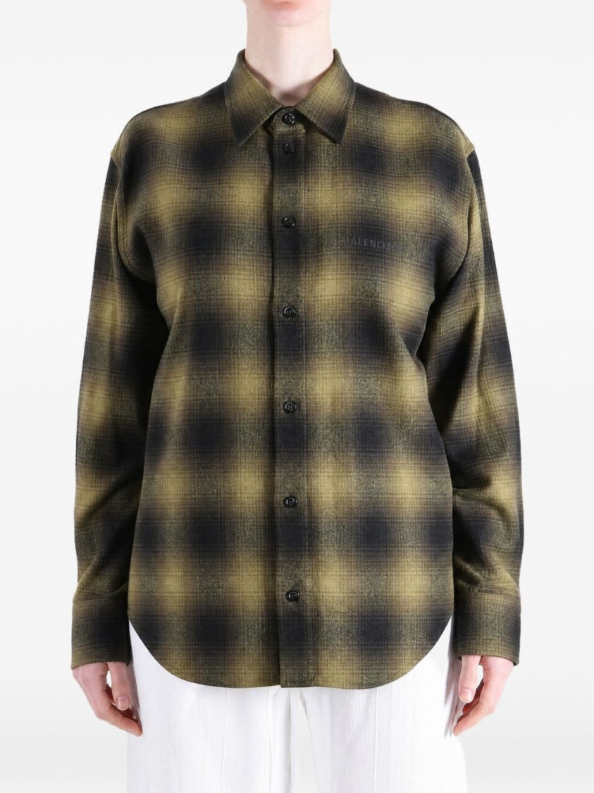 Balenciaga Blurred Checkered Relaxed Cotton Shirt