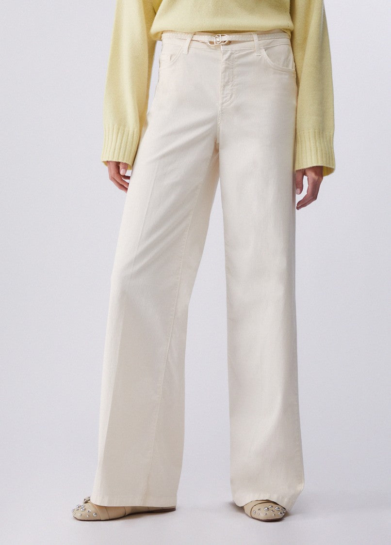 Liu Jo Beige Belt Tonal Topstitching Jeans
