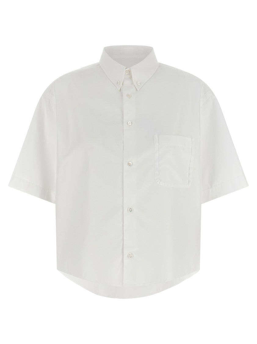 Maison Margiela Short-Sleeved Cotton Poplin Shirt With Asymmetric Hem And Four Stitches
