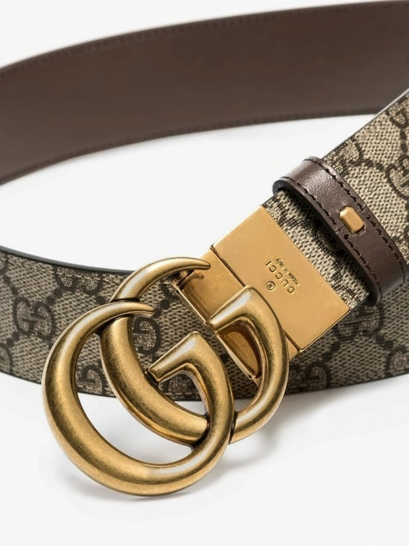 Gucci Brown Fabric Leather Double-G Belt