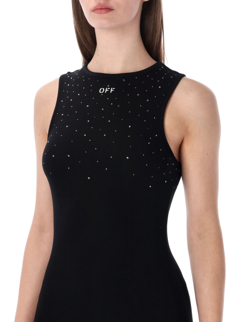 Off-White Ribbed Swarovski Crystal Slim Mini Dress