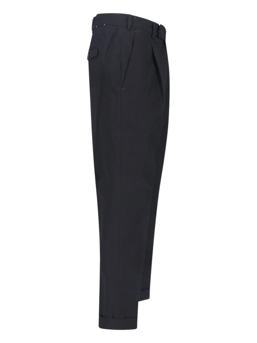 Pt Torino Black Tailored Pleated Virgin Wool Trousers