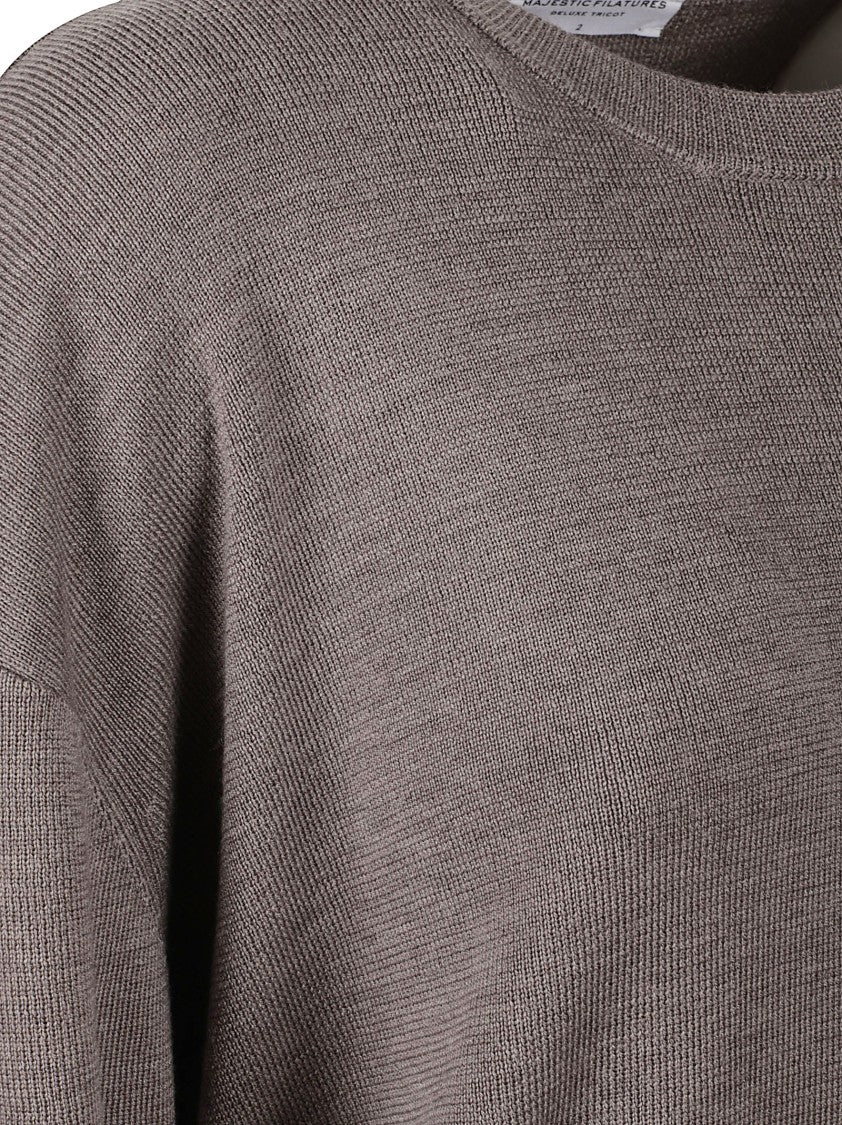 Majestic Filatures Relaxed Fit Round Neck Knit Top With Adjustable Side Ties