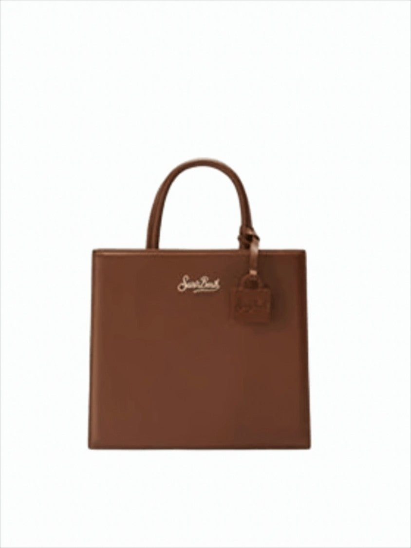 Mc2 Saint Barth Structured Brown Leather Midi Shop Bag