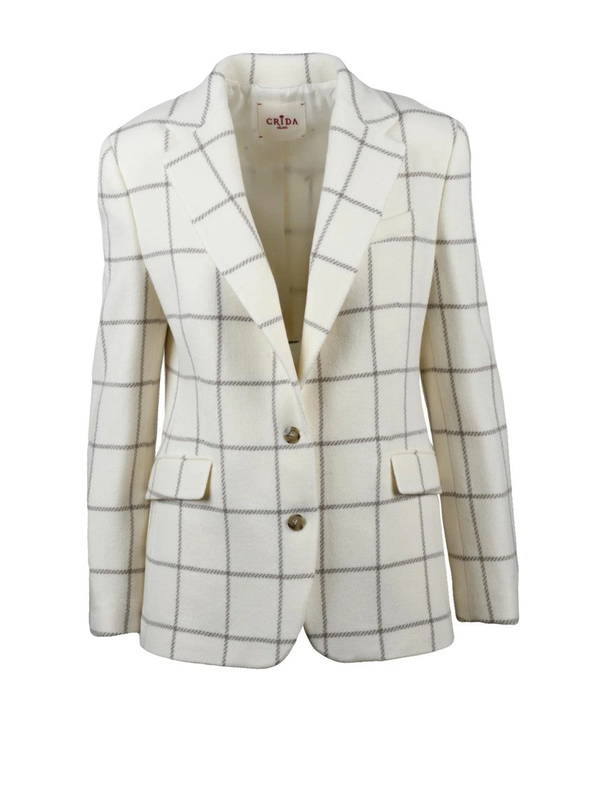 Crida Structured Fitted Jacket With Classic Lapel And Windowpane Check