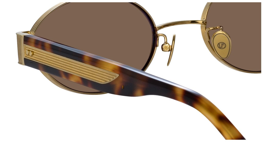 Linda Farrow Lfl Round Lens Titanium Sunglasses With Tortoiseshell Arms