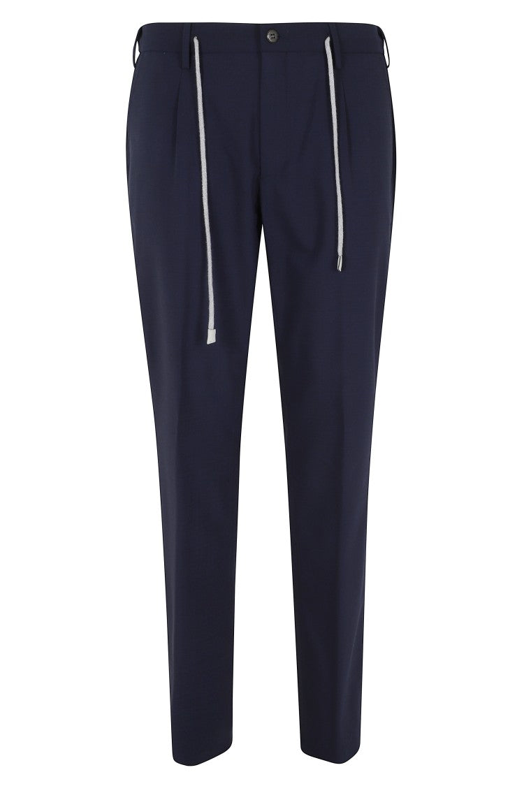 Eleventy Blue Drawstring-Band Wool Jogger Pants