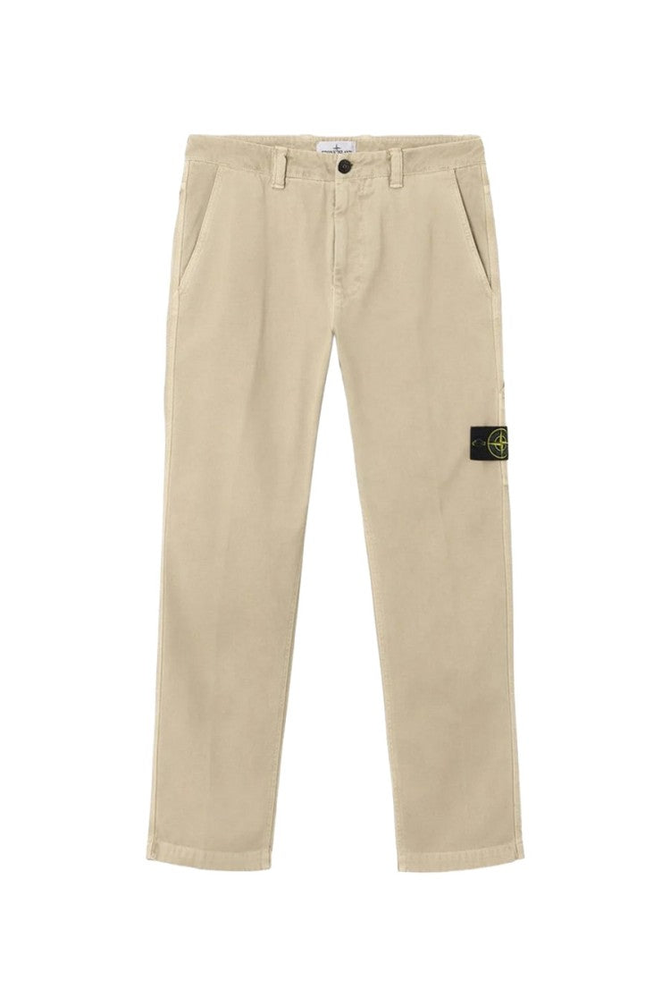 Stone Island Beige Side Badge Straight-Leg Cotton Pants