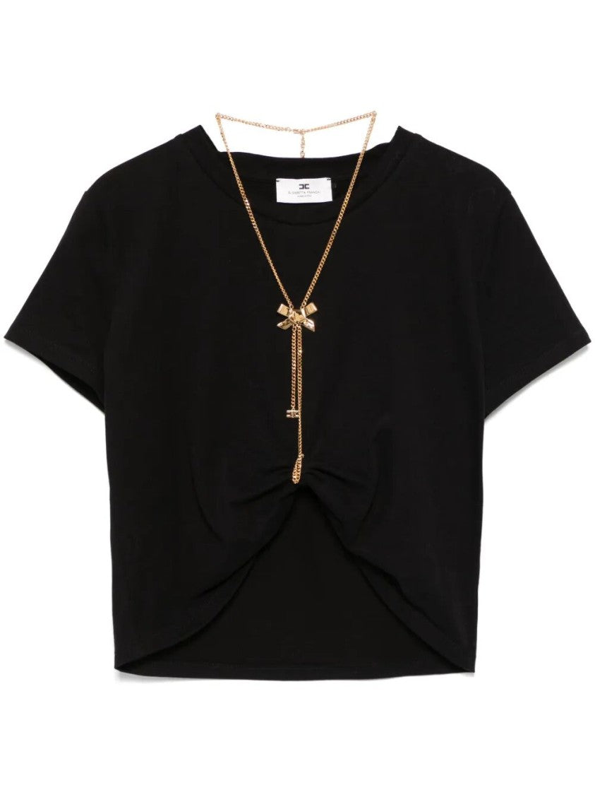 Elisabetta Franchi Cropped Black T-Shirt