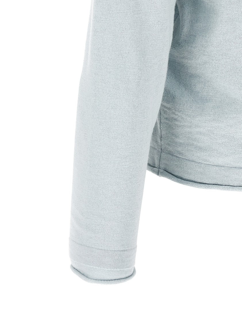 Stone Island Minimalist Blue Knit Sweater With Logo Badge Application