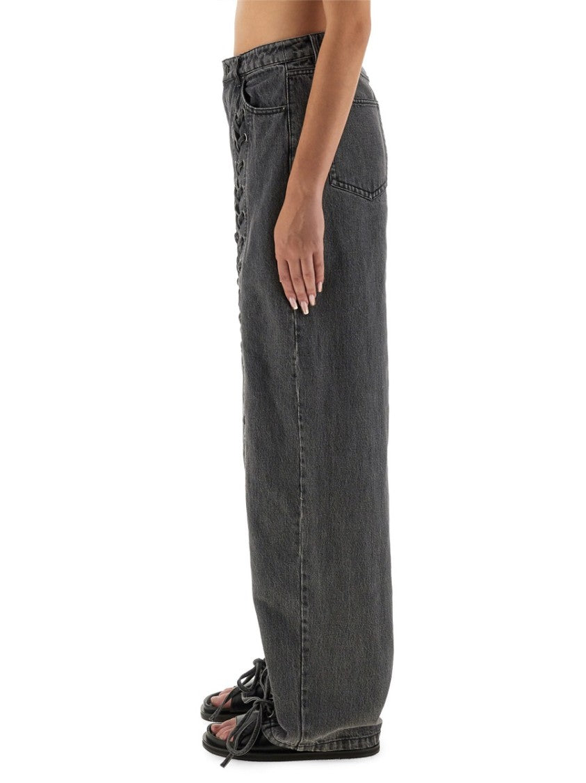 Rotate Birger Christensen Wide-Leg Pants With Lace-Up Detailing In Organic Cotton