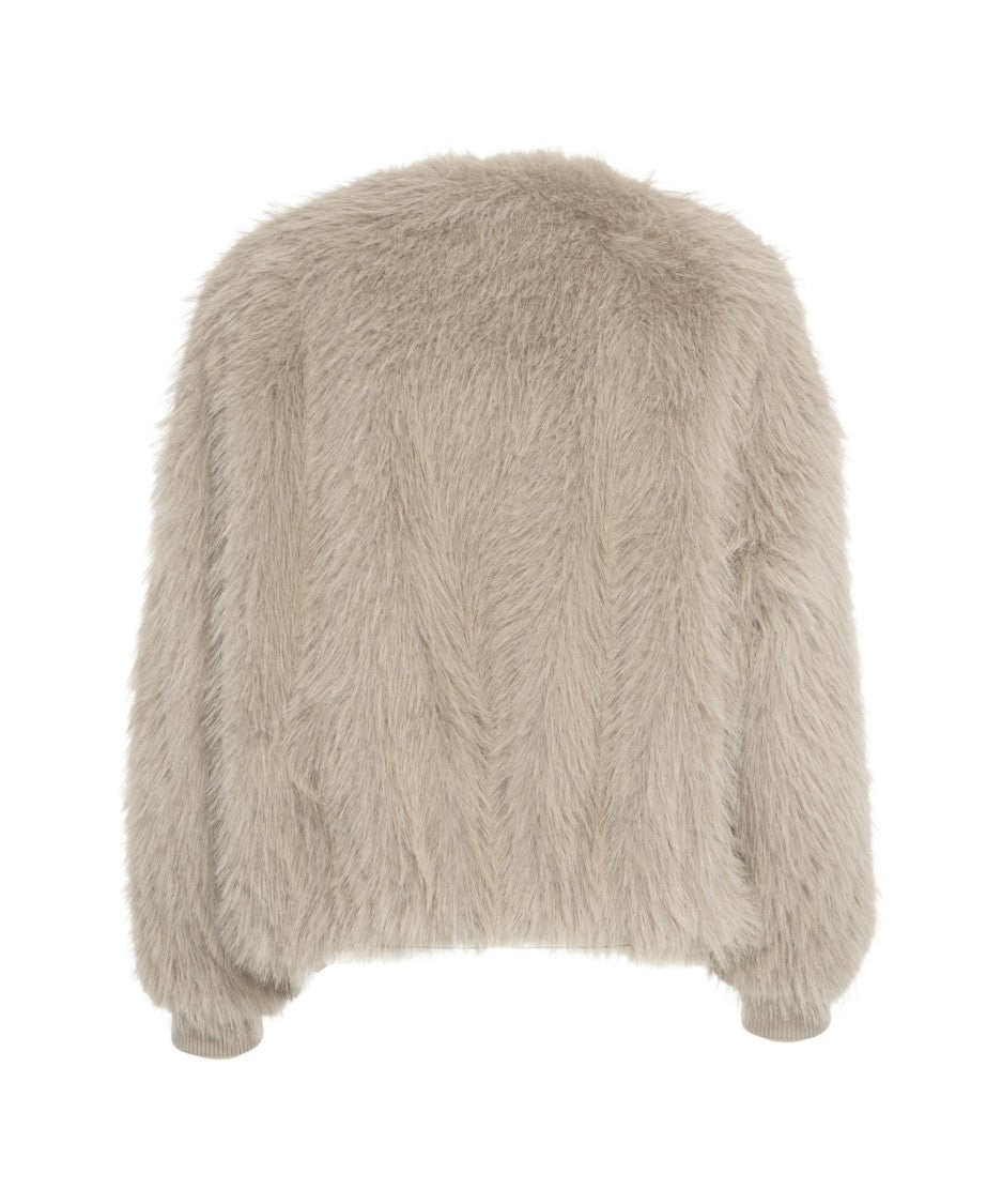 Kaos Plush Faux Fur Jacket With Round Neckline