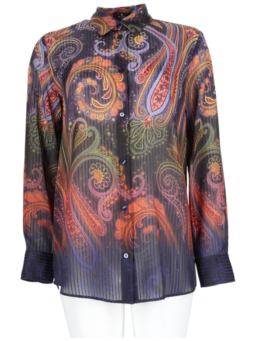 Etro Sheer Paisley Print Polyester Blouse