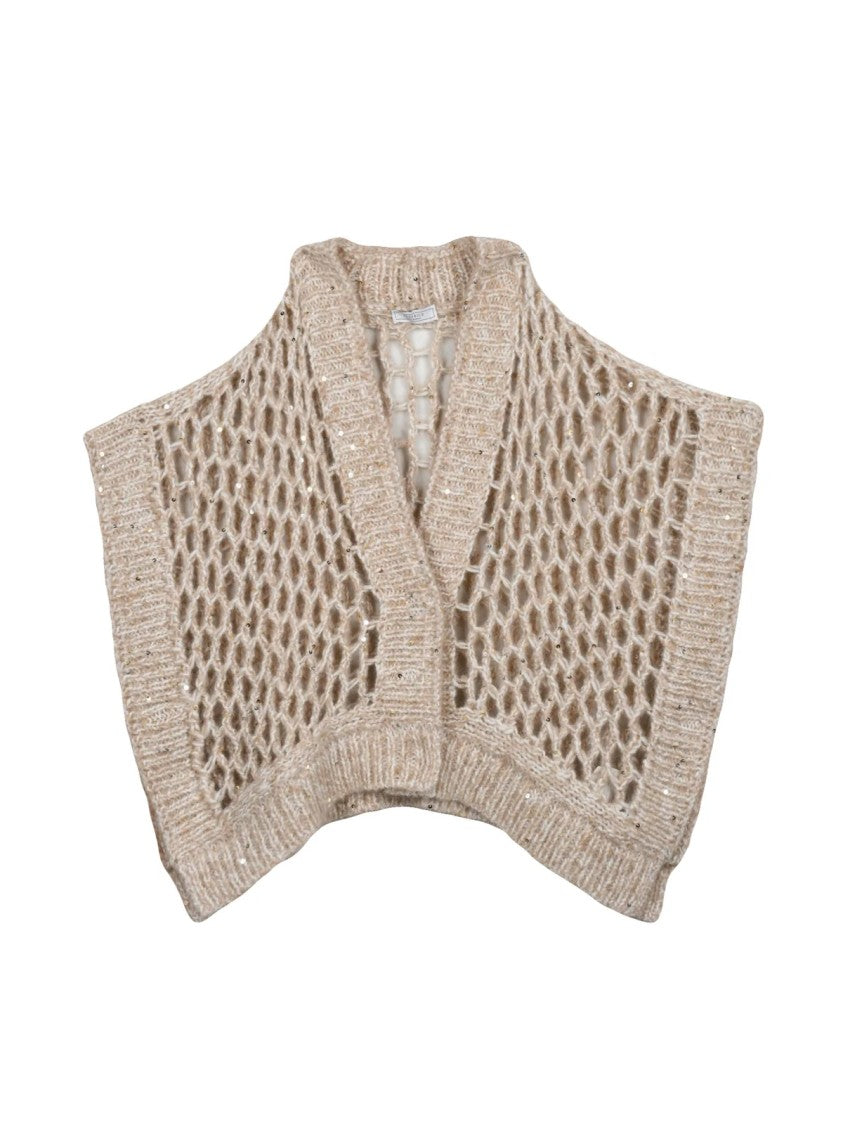 Peserico White/Beige Openwork Alpaca-Blend Vest