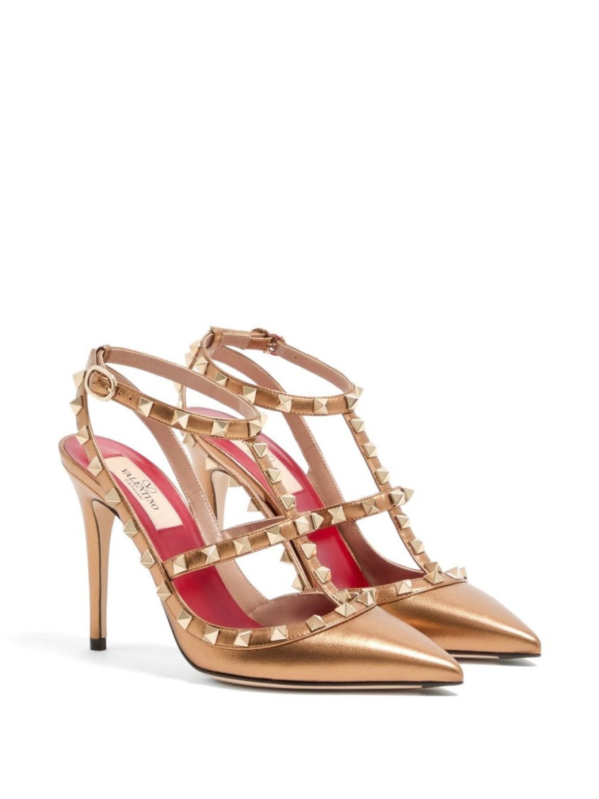 Valentino Garavani Black Pointed-Toe Slingback Pyramid Studs Pumps