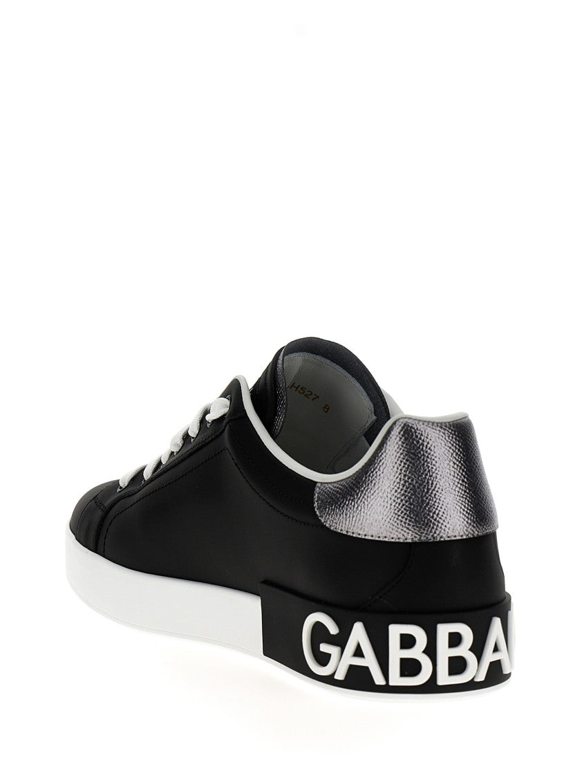 Dolce & Gabbana Portofino Low Sneakers With Logo Accents And Metallic Panel