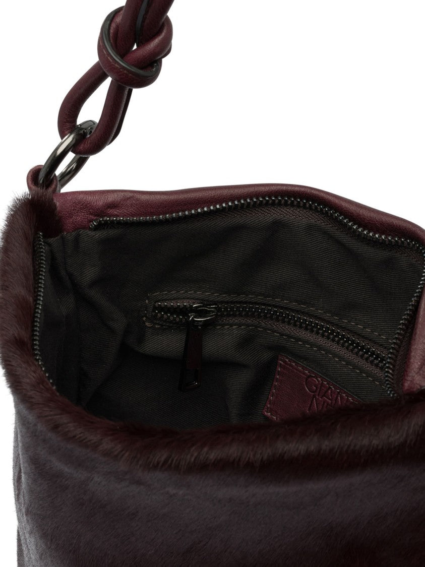Giancarlo Nevola Plush Burgundy Shoulder Bag With Leather Accents