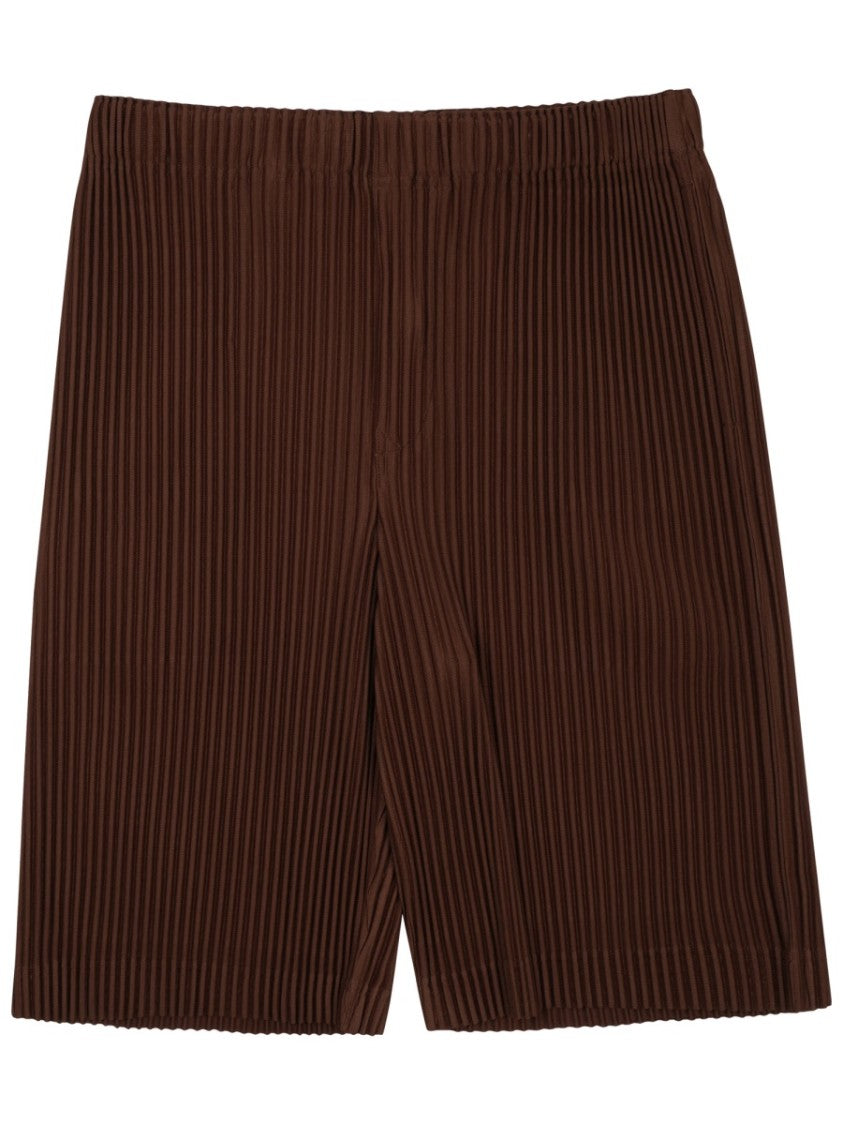Homme Plissé Issey Miyake Pleated Brown Shorts With Elastic Waistband And Structured Design