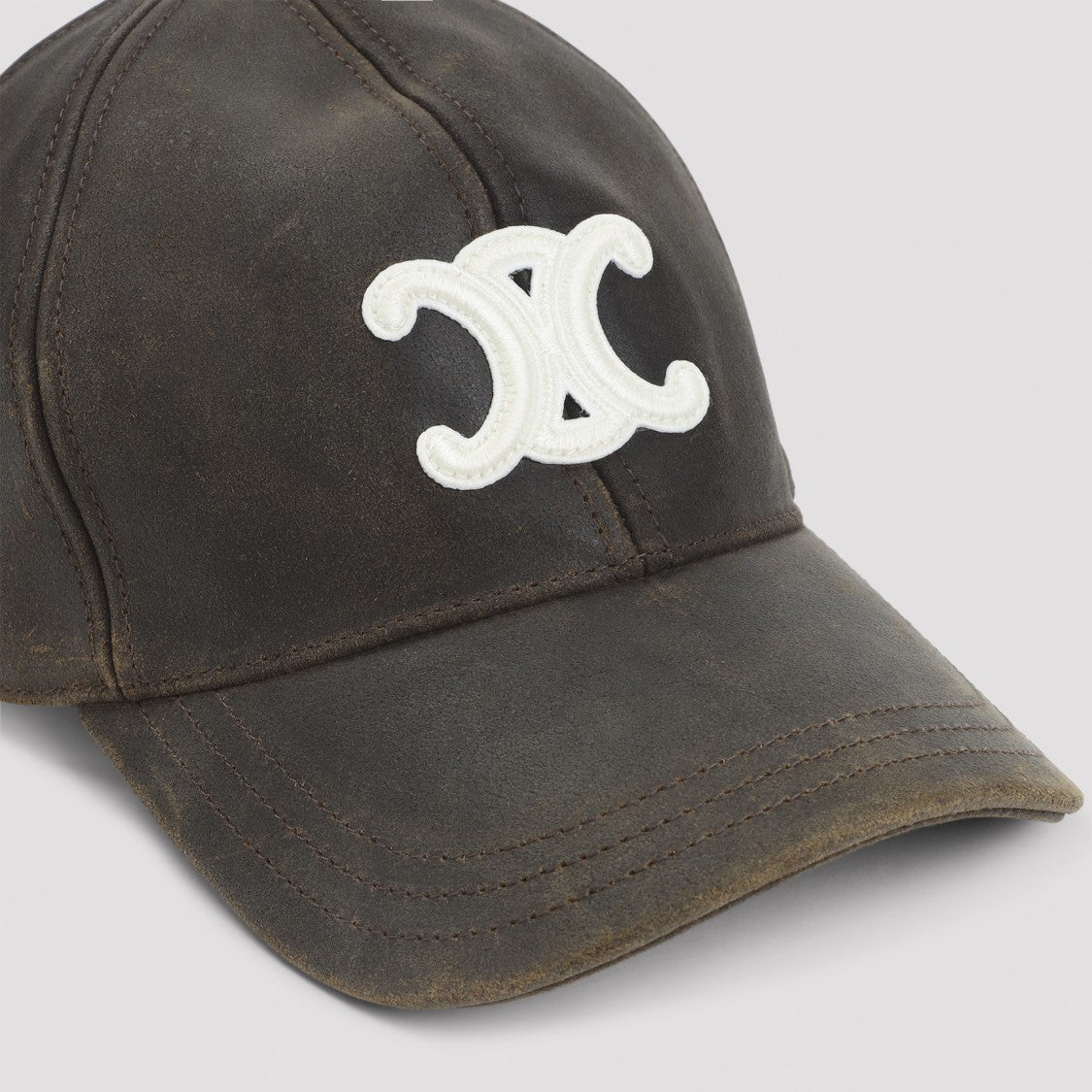 Celine Triomphe Hat In Aged Brown Calf Leather