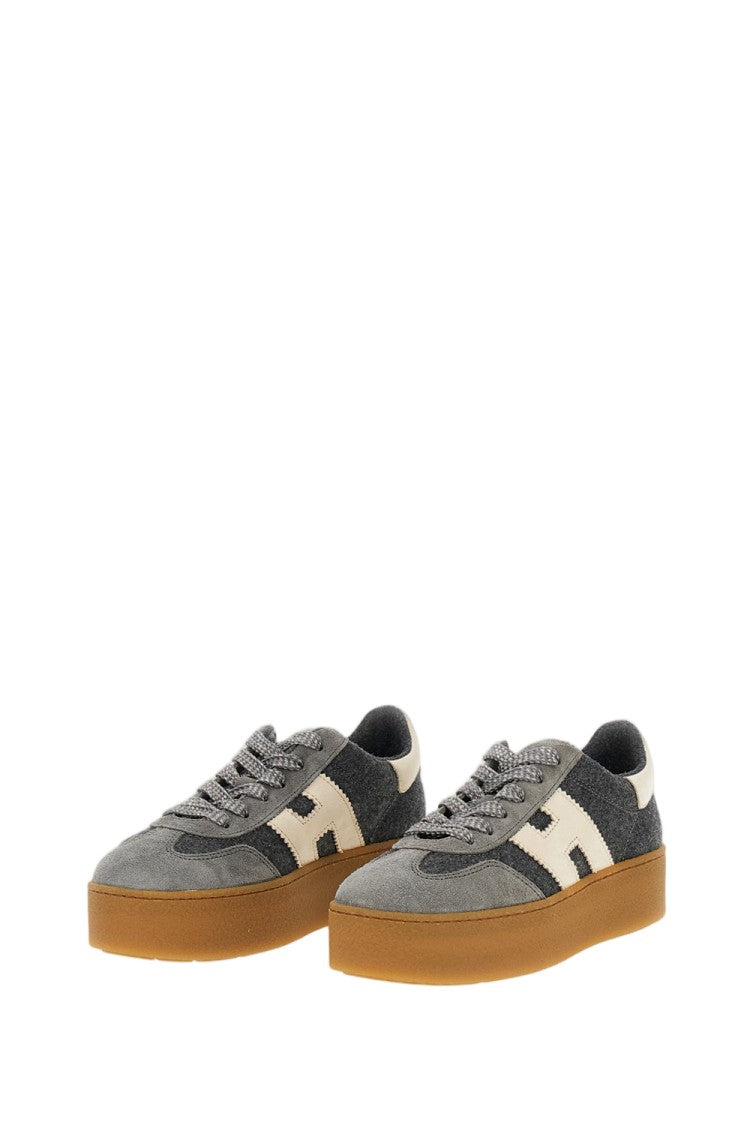 Hogan Grey H698 Allacciato H Suede Wool Platform Sneakers