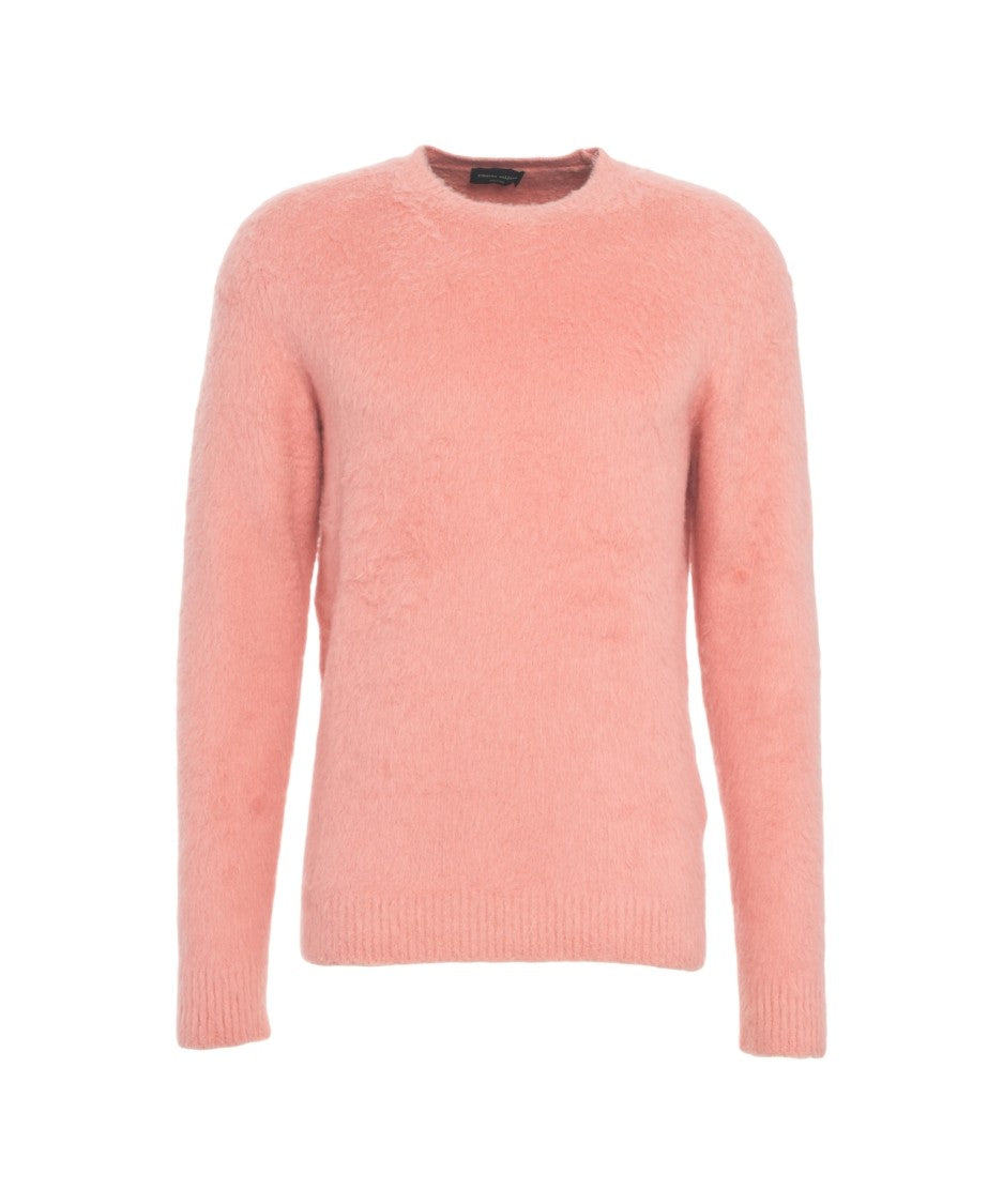 Roberto Collina Tailored Pink Brushed Knit Sweater With Classic Neckline