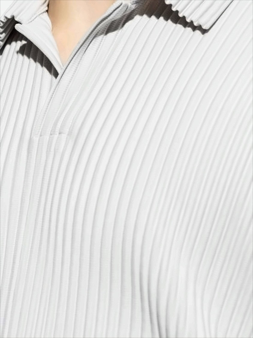 Homme Plissé Issey Miyake Textured White Polo Shirt With Pleated Design