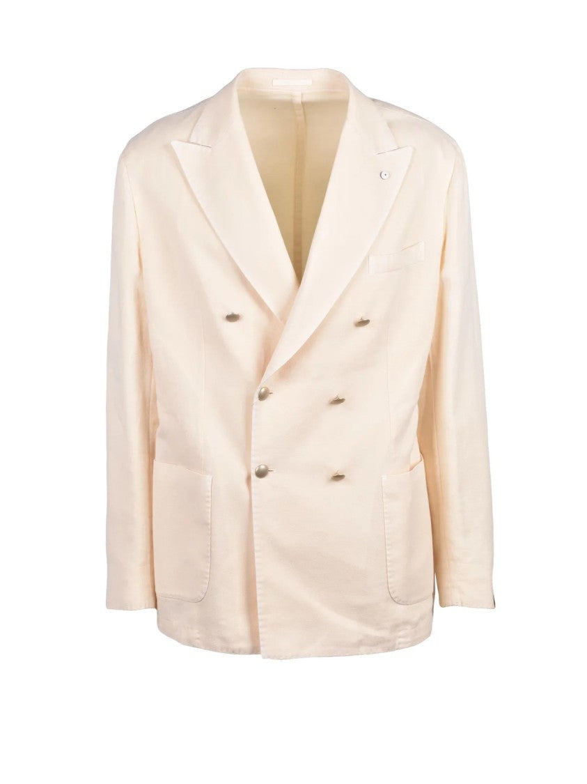L.B.M. 1911 Cream Cotton Ramie Double-Breasted Jacket