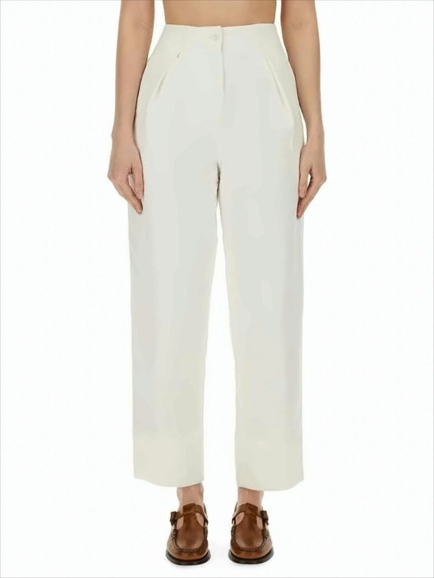 Margaret Howell High-Waist Straight-Leg Pants With Cuffed Hem
