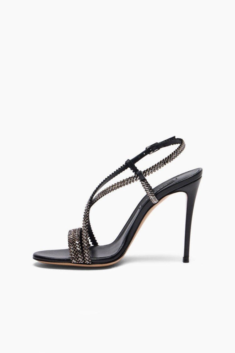 Casadei Black Leather Woven-Strap Sandals