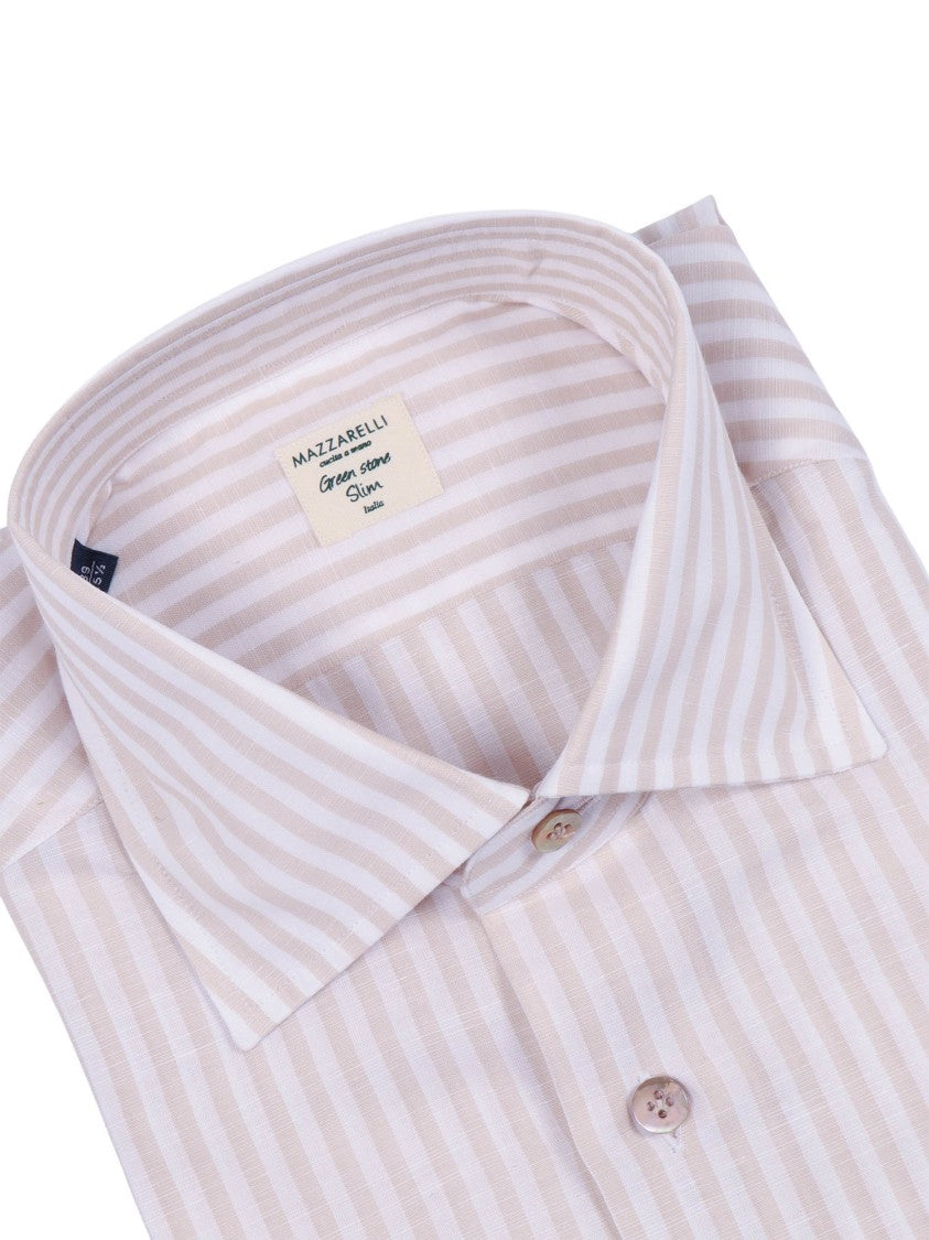 Mazzarelli Camicie Beige Striped Linen Cotton Shirt
