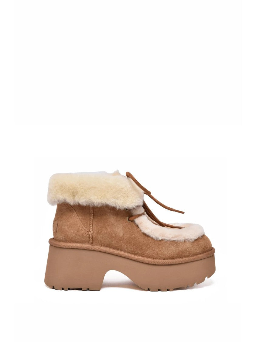Ugg Beige Leather Lace-Up Boots