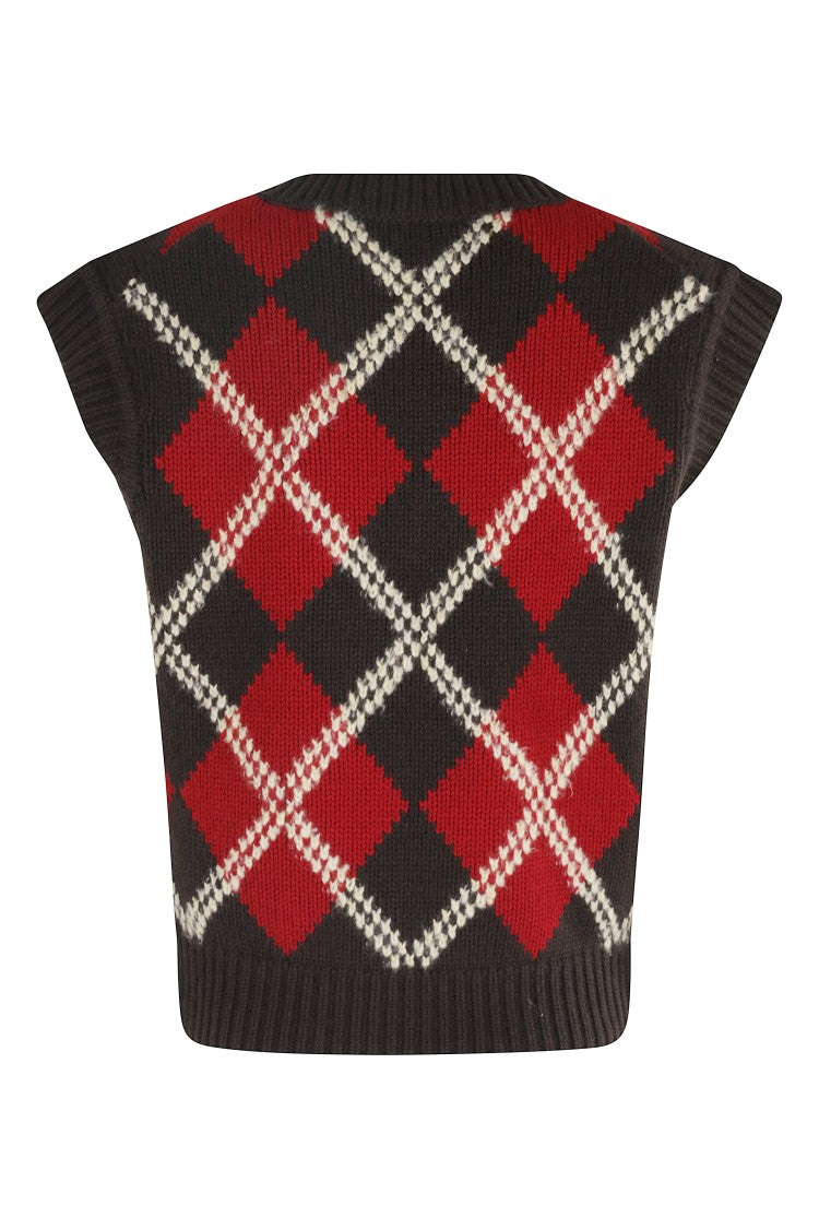 Guest In Residence Argyle Check Pattern Cashmere Vest