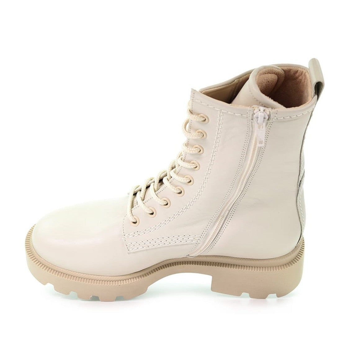 Gabor Beige Chunky Sole Lace-Up Leather Ankle Boots